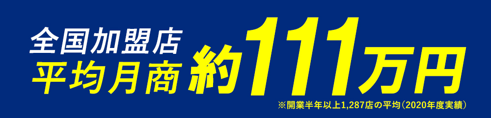 全国加盟店平均月商約111万円※開業半年以上1,287店の平均(2020年度実績)